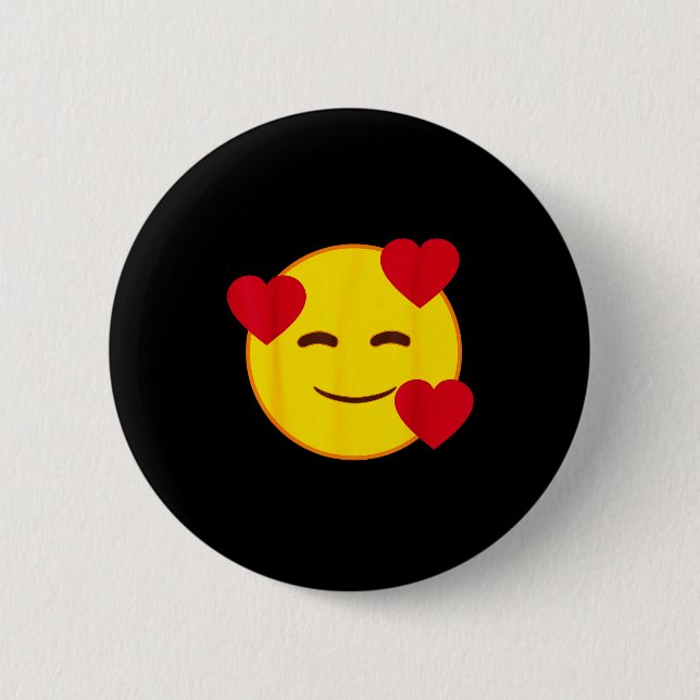 Emoji Floating Hearts Yellow Smile Face  6 Cm Round Badge (Front)