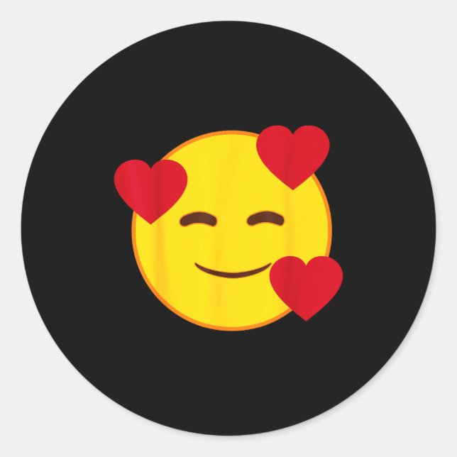 Emoji Floating Hearts Yellow Smile Face  Classic Round Sticker (Front)