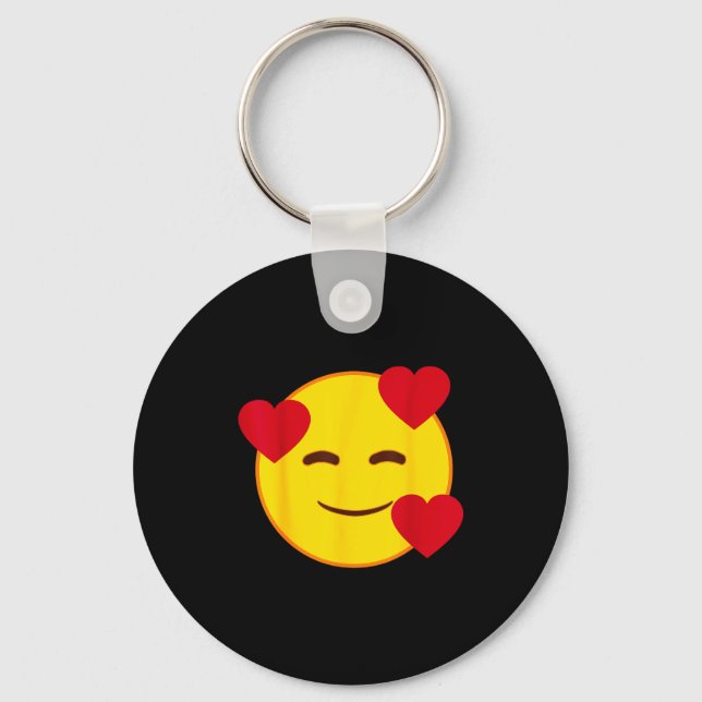 Emoji Floating Hearts Yellow Smile Face  Key Ring (Front)