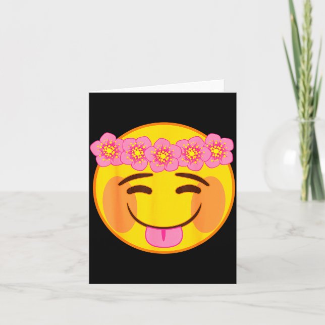 Emoji Flower Crown Tongue Yellow Smile Face  Card (Front)
