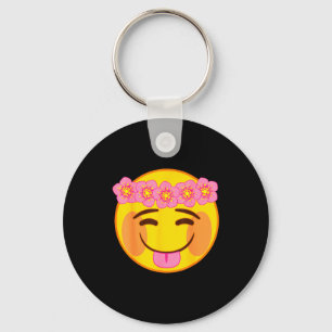 Emoji Flower Crown Tongue Yellow Smile Face  Key Ring
