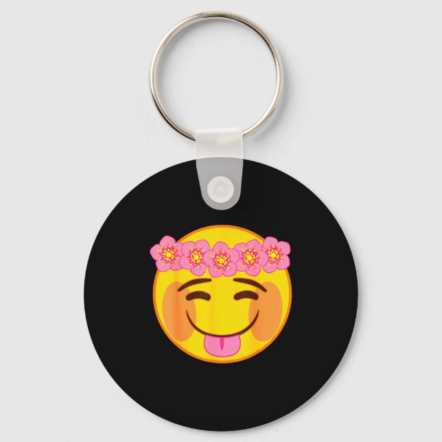 Emoji Flower Crown Tongue Yellow Smile Face  Key Ring (Front)