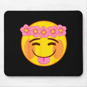 Emoji Flower Crown Tongue Yellow Smile Face Mouse Mat
