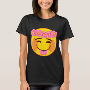 Emoji Flower Crown Tongue Yellow Smile Face  T-Shirt