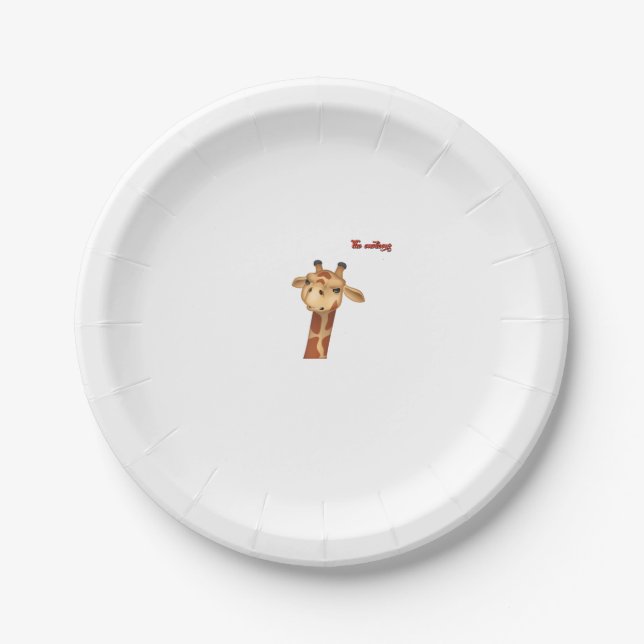 emoji frowning angry giraffe face  paper plate (Front)