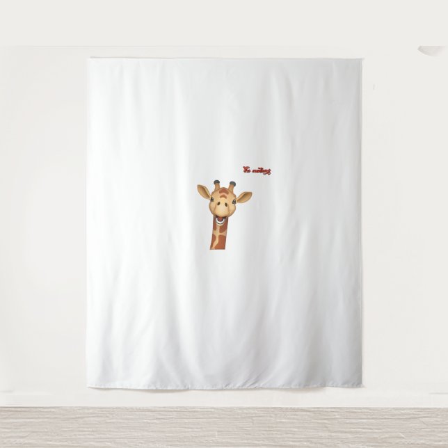 emoji happy enthusiastic giraffe face  tapestry (Front)