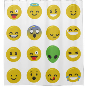 Emoji happy face bathroom shower curtain