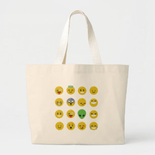 Emoji happy face large tote bag