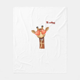 emoji happy love eyes giraffe face  fleece blanket