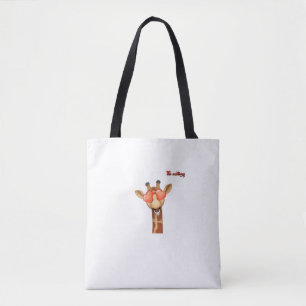 emoji happy love eyes giraffe face  tote bag