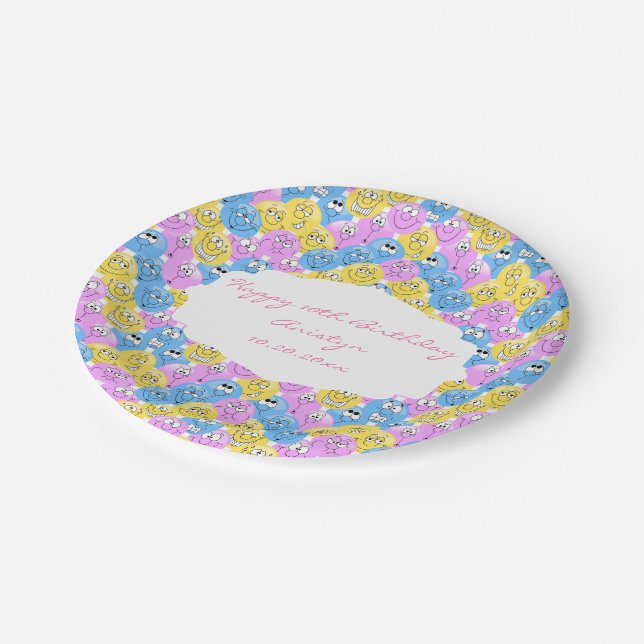 Emoji Happy Silly Pastel Faces Paper Plate (Angled)