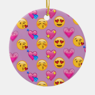 Emoji Hearts and Love Pink Patternsd Ceramic Tree Decoration
