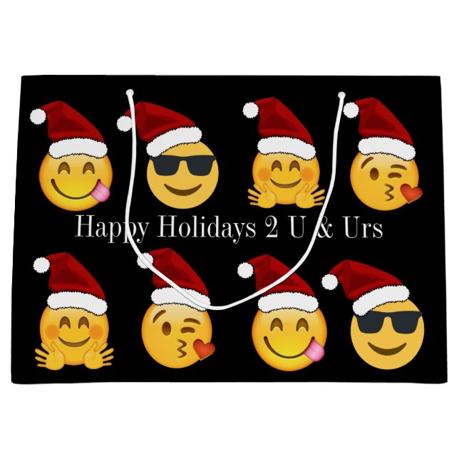 Emoji Holiday w/Personalised Text Large Gift Bag (Front)