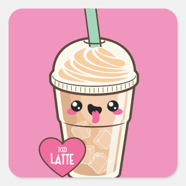 Emoji Iced Latte Square Sticker (Front)