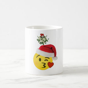 emoji kiss under mistle-toe merry christmas mug