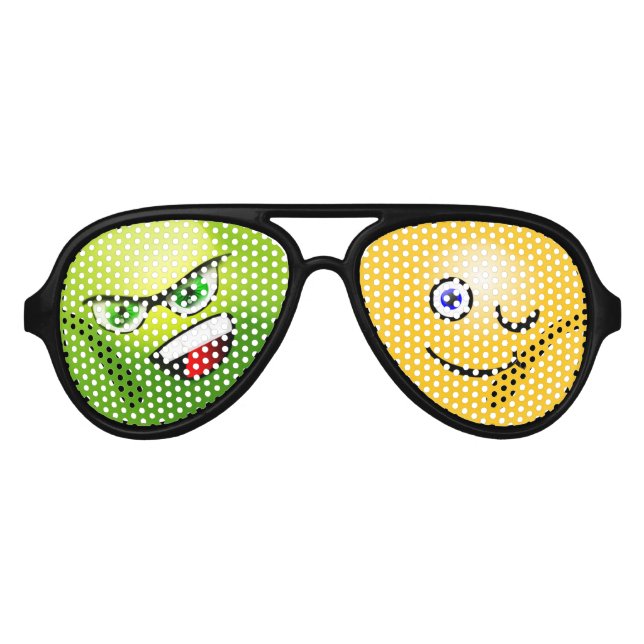 EMOJI, MAD AND HAPPY EMOJI, DOUBLE PERSONALITY AVIATOR SUNGLASSES (Front)