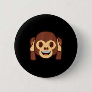 Emoji Monkey Holding Ears Yellow Smile Face  6 Cm Round Badge