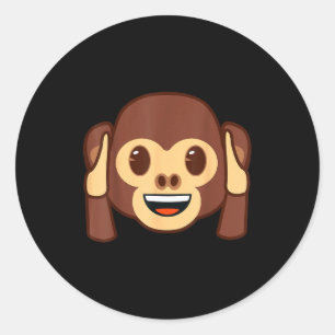 Emoji Monkey Holding Ears Yellow Smile Face Classic Round Sticker