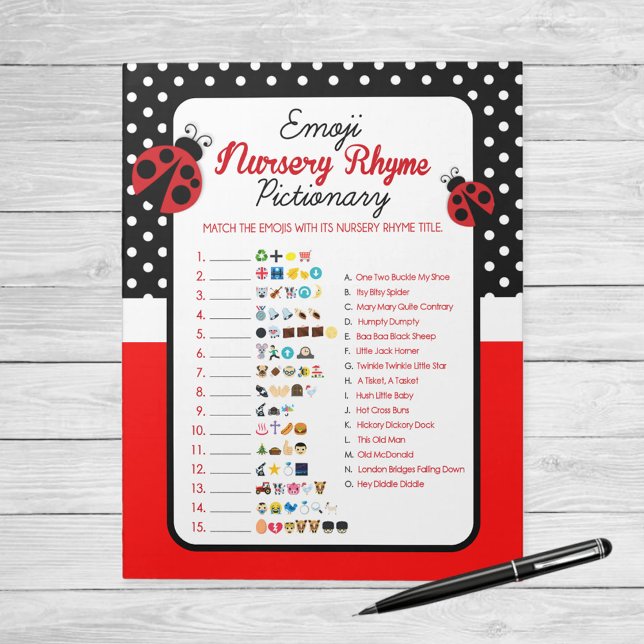 Emoji Nursery Rhyme Ladybug Baby Shower Game Notepad (Ladybug Emoji Nursery Rhyme Baby Shower Game)