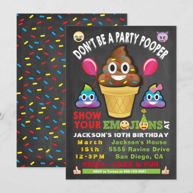 Emoji Party Icecream Pooper Birthday Invitation (Front/Back)
