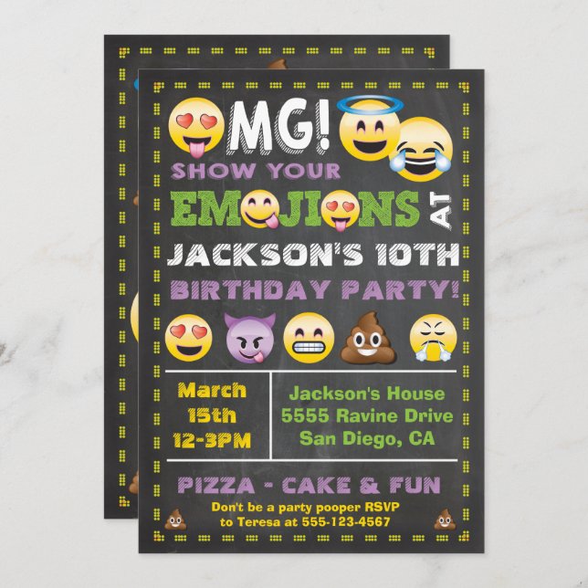 Emoji Party OMG Birthay Invitation (Front/Back)