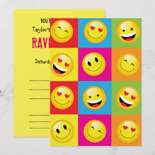 Emoji Party Smilie Faces Acid House Rave Night Invitation