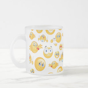Emoji Pattern Frosted Glass Coffee Mug