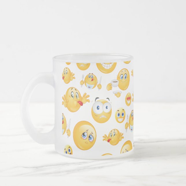 Emoji Pattern Frosted Glass Coffee Mug (Left)