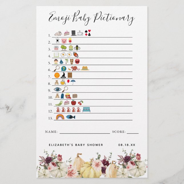 Emoji Pictionary | Baby Shower Game (Front)