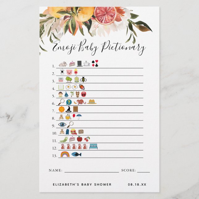 Emoji Pictionary | Baby Shower Game (Front)