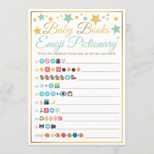 Emoji Pictionary Baby Shower Game Mint Gold Stars Invitation