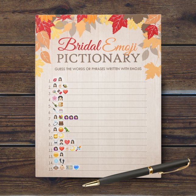 Emoji Pictionary Fall Bridal Shower Game Pack Notepad (Fall Bridal Emoji Pictionary Bridal Shower Party Game. Comes in a pack of 40 easy tear away games!)