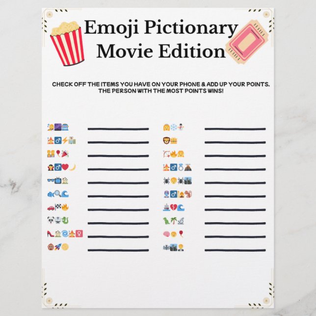 Emoji Pictionary – Movie Edition | Printable Game Custom Letterhead (Front)