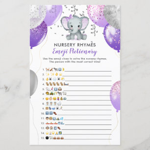 Emoji Pictionary Purple Elephant Baby Shower Game