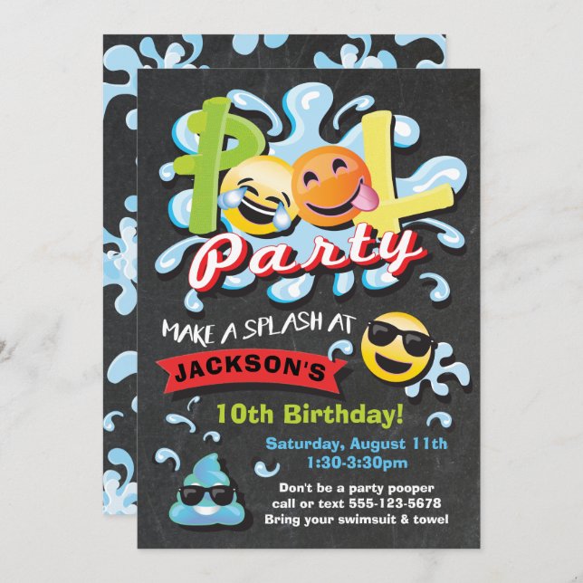 Emoji Pool Party Birthday Invitation (Front/Back)