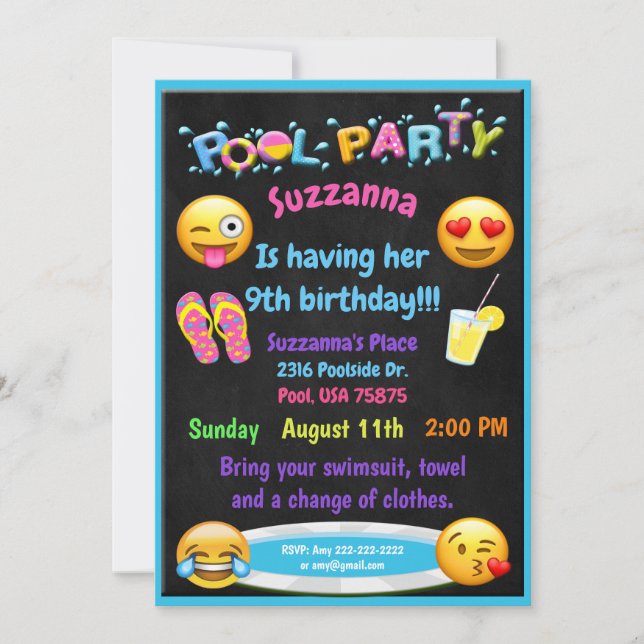 Emoji Pool Party Birthday Invitation (Front)