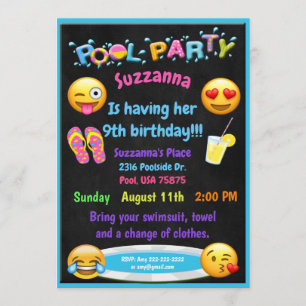 Emoji Pool Party Birthday Invitation