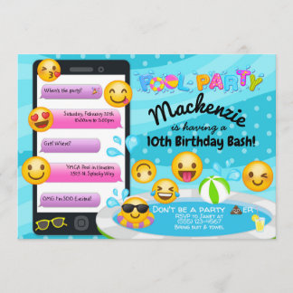 Emoji Pool Party Birthday Invitations