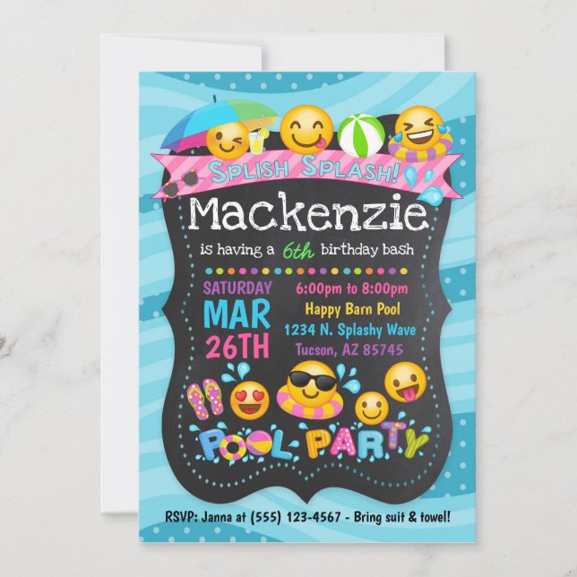 Emoji Pool Party Birthday Invitations (Front)