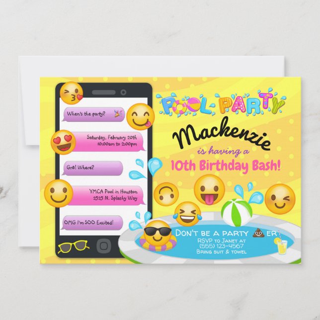 Emoji Pool Party Birthday Invitations (Front)