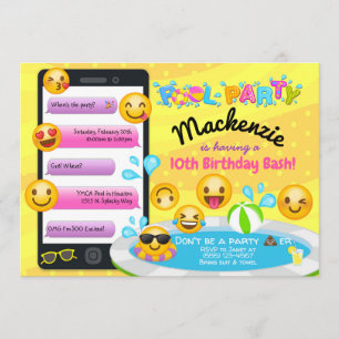 Emoji Pool Party Birthday Invitations