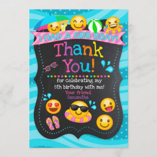 Emoji Pool Party Birthday Thank You Card