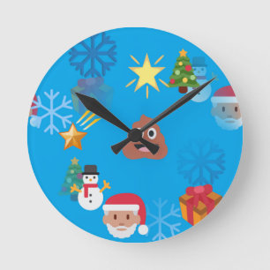 emoji poop christmas round clock