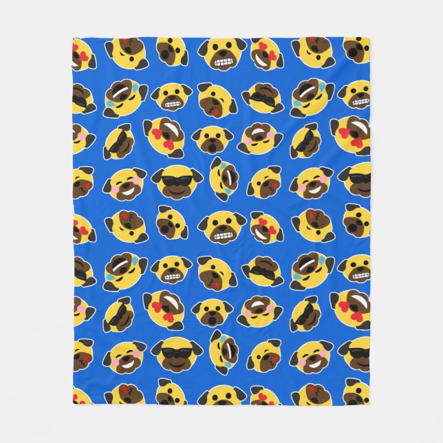 Emoji Pugs Electric Blue Fleece Blanket (Front)