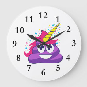 Emoji Purple Unicorn Poop Large Clock