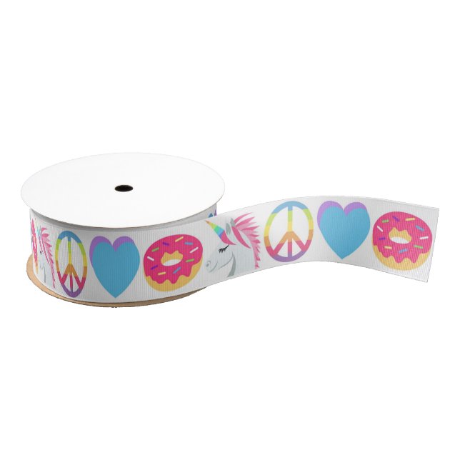 Emoji Ribbon - Unicorn, Peace, Love, Doughnut Grosgrain Ribbon (Spool)
