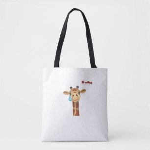 emoji sad crying giraffe face tote bag