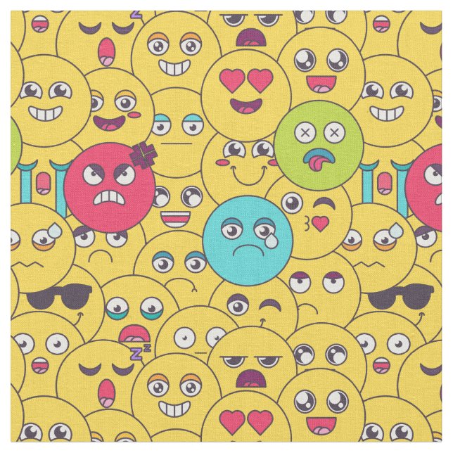 Emoji Seamless Pattern-Colourful Cartoon Emotions Fabric (Close Up)