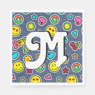 Emoji Smile Denim Girl Bday Party Napkins letter M