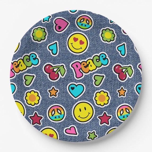 Emoji Smile Denim Girls Birthday Party Plates (Front)